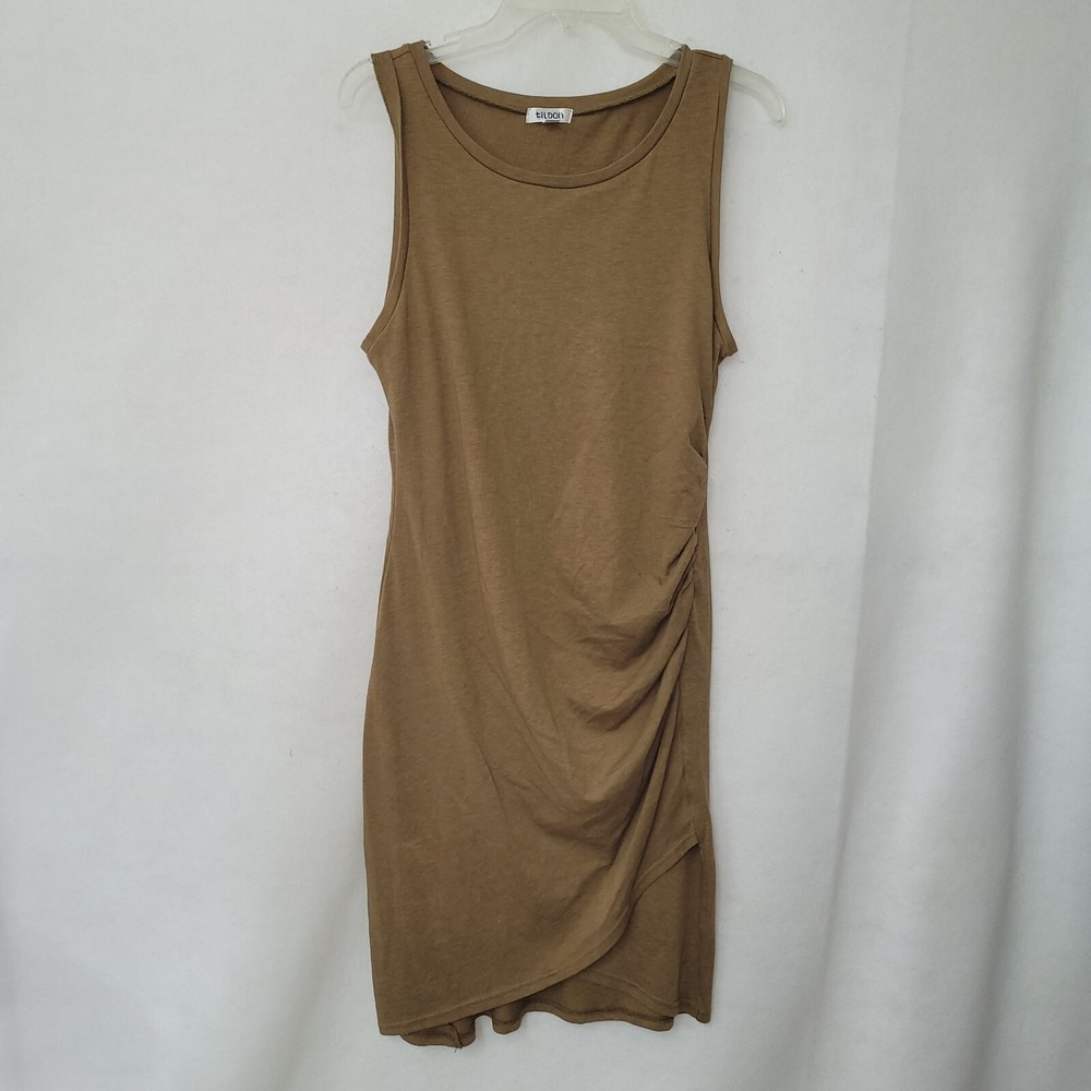 Tildon Women's Tan Sleeveless Ruched Tank‎ Dress Size Large Stretch